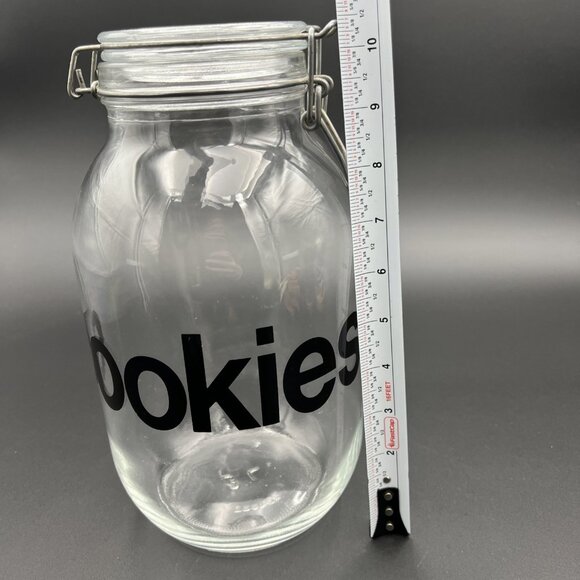 VTG Triomphe Glass COOKIES 3L Cookie Jar Canister Wire Bail MCM Retro - Picture 2 of 16